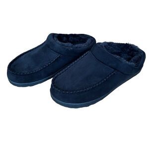 EUC Roundtree & Yorke Mens Black Faux Fur/Suede Slippers Size Med (9-10)